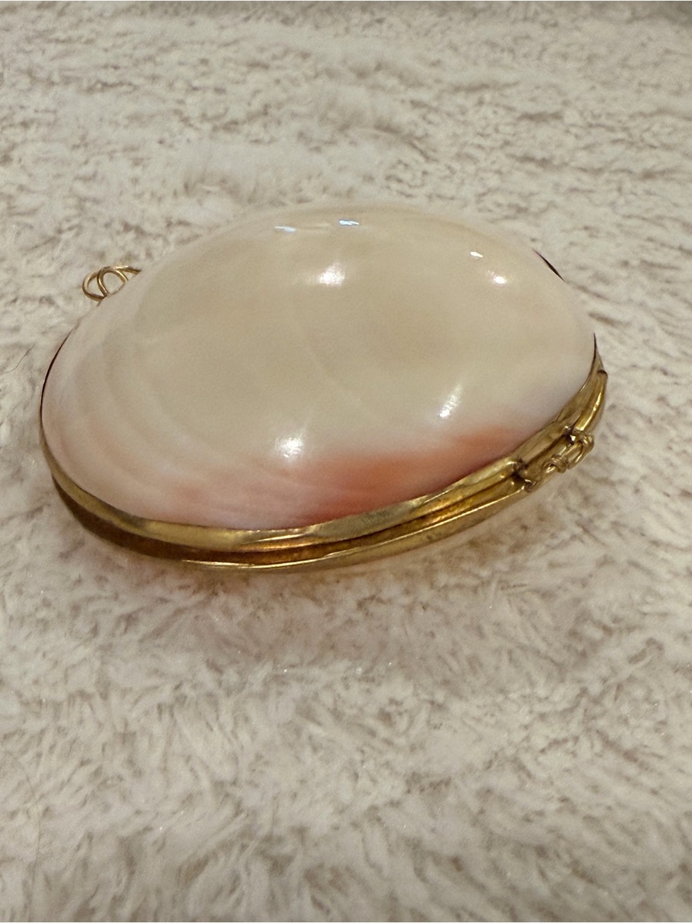 Vintage Pink and White Clam Sea Shell hinged Trinket Box Brass Victorian Style - Picture 5 of 6